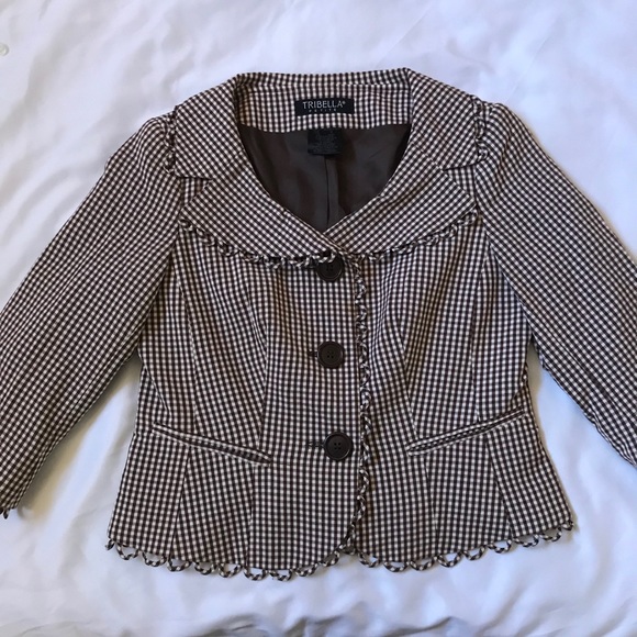 Tribella Petite Checkered Blazer Jacket Size 2P - Picture 9 of 15